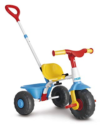 FEBER - Baby Trike, Triciclo para Niños con Estructura Metálica y Cinturón de Seguridad, 2 Posiciones, Silla de Empuje y Triciclo con Pedales, De 1 a 3 Años, Color Azul, Famosa (800012810)