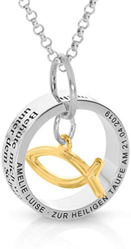 Taufkette Gravur Taufring 925 Silber Namenskette Ring Tauffisch gold Taufspruch Taufschmuck Taufgeschenk personalisiert Ichtys Kette