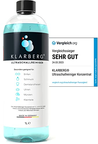 KLARBERG® 1L Ultraschallreiniger Konzentrat I Reinigung von Brillen, Schmuck, Zahnersatz, Uhren im Ultraschallbad I Mit jedem Ultraschallreinigungsgerät nutzbar