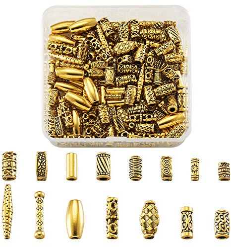 FASHEWELRY Perlen aus Legierung im tibetischen Stil, Antiksilber, goldene Röhrensäule, rund, lose Abstandshalter, Anhänger für Armband, Halskette, Schmuckherstellung