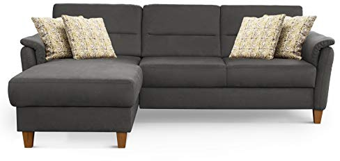 CAVADORE Ecksofa Palera / L-Form-Sofa im Landhausstil mit Federkern / 244 x 89 x 163 / Mikrofaser-Bezug, Grau