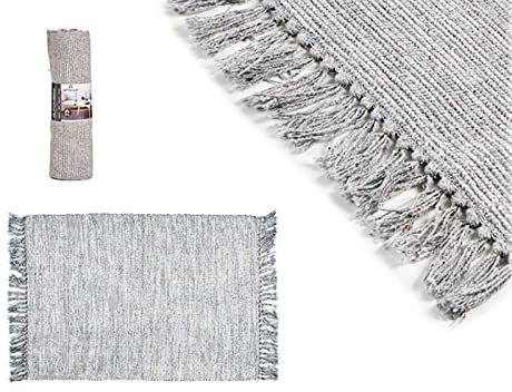 Flickenteppich grau blau, Fleckerlteppich Läufer Flur, Baumwollteppich waschbar, Grösse: 80x120 cm, Teppich Wohnzimmer, Küchenteppich, Balkon Teppich Läufer, Carpet, Kleiner Teppich Kurzflor