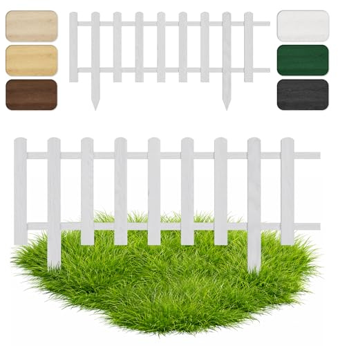Floranica Garden Border Fence Picket Fence Decorative Fence 20 cm x 100 cm White Wooden Garden Fence Decorative Fence Slatted Fence Lawn Edge Impregnated Enclosure for Paths