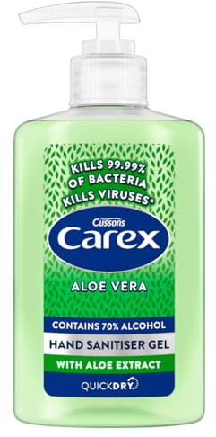 Carex Aloe Vera Anti Bacterial Hand Sanitiser Gel, 300 ml, Quick Drying, Kills 99.9% Bacteria with Anti Viral Action, Personal & Commercial Use, Prevent the Spread of Germs