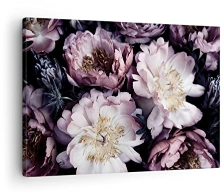 ARTTOR Bilder auf Leinwand 70x50cm Wandbild Botanik Blumen - 5076 | Pfingstrosen Veilchen Klein Wanddekoration Wohnzimmer Schlafzimmer Küche Wanddeko Wand Kunstdruck Wandkunst Wall Decor ARTTOR