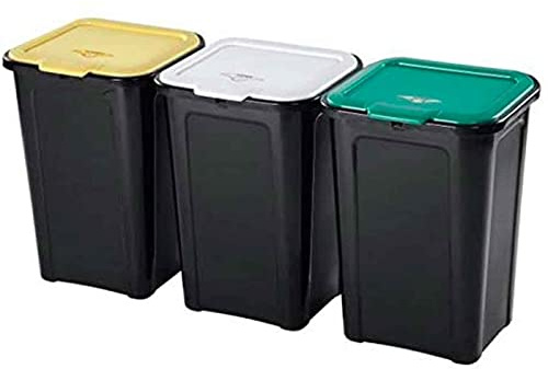 AC - Pack de 3 Cubos de Basura 44L - Cubos Basura para Reciclaje - Cubo Reciclar - Cubo de almacenaje - Fabricado en plástico Resistente. - Ideal para el hogar, Trabajo, hostelería, etc.