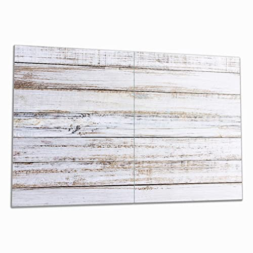 Wallario Herdabdeckplatte/Spritzschutz aus Glas, 2-teilig, 80x52cm mit 13 mm hohen Füßen, für Ceran- und Induktionsherde, Helle Holzstruktur - Muster - Alter Dielenfußboden