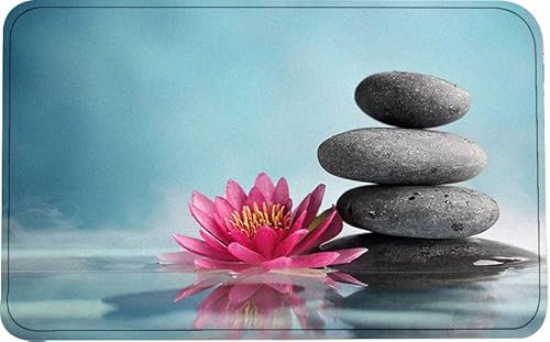 Zen Garden Bathroom Mat Pink Lotus Water Reflection Japanese Spa Style Home Bathroom Flannel Water Absorbent Non-Slip Rug Hallway Lobby Doorway Decor Carpet Doormat 29.5Wx17.7H inch