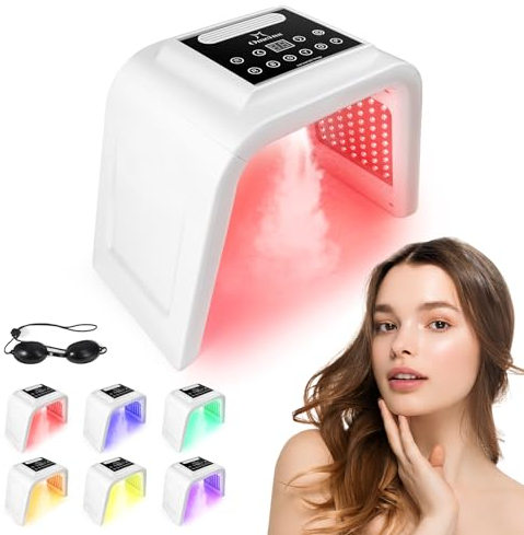 Deciniee LED Gesichtsmaske Lichttherapie Maske: Sprühfunktion LED Maske Gesicht - 6 Farben Lichttherapie Gesicht für Anti-Falten-Hautstraffungsmaske