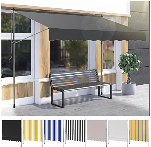 Ikodm Store Banne Manuel, Auvent Rétractable 400 x 120 x 200-300 cm Gris, Store de Balcon avec Manivelle, sans perçage, Réglable en Hauteur et en Inclinaison, Résistant aux UV