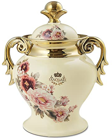 fanquare Porzellan Zuckerdose mit Griffen, Vintage Rosa Geblümt Muster Vase, Küche Lagerung Kanister zur Dekoration