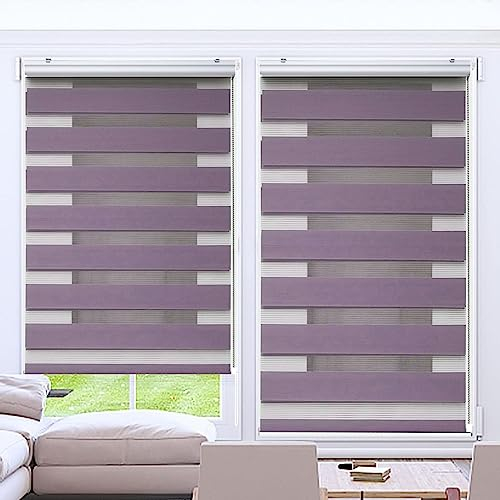 Jalousie Jalousette Vertikaljalousie 95 x 150 cm Doppelter Stoff, durchscheinend Rollo Faltrollo Jalousette Montage-Teile inklusive für Schlafzimmer, Lila