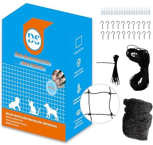 DALARES - Red Reforzada para Gatos | 3x4m Negro | Malla 12 Hebras y Alambre de Acero | Red de Protección de Malla Metálica Balcón Gatos, Terrazas y Ventanas | Red Ventana con Kit Instalación Incluido