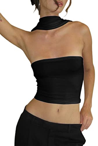PICPUNMAK Donne Sexy Senza Spalline Halter Tubo Top Hollow Out Senza Maniche Solido Sottile Bandeau Top Off Spalla Canotta Clubwear, nero, XS