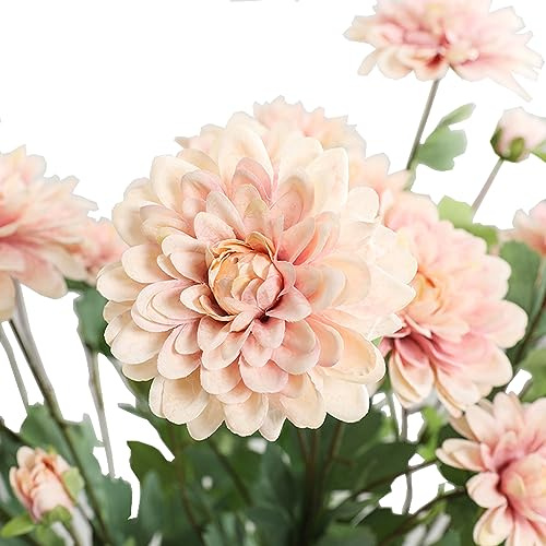 Künstliche Dahlie aus Kunststoff, 80 cm hoch, mit 6 Blüten, geeignet für Hochzeitsdekoration, Seide, Brautstrauß, Vase, Arrangement (tiefrosa)