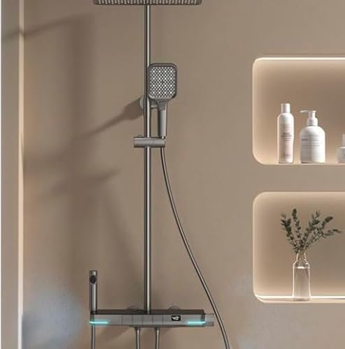 Kit Douche Salle de bain - Colonne de Douche Moderne Salle de bain, Affichage LED de Température, Économie d’Eau, Installation Facile, Tête de Douche réctangulaire, 4 modes