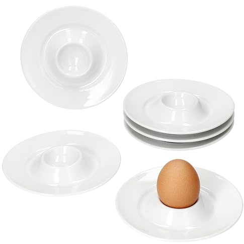 MamboCat Tommy 6er Set Eierbecher mit Ablage I 6 Personen I Ø 13,2cm I Elegante runde Porzellan-Eierbecher für das Frühstücksei I weiße Flache Eierbecher für Brunch & Buffet I schickes Geschirr
