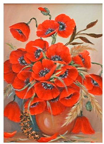SHEGZHUC 40 x 50 cm Diamond Painting Red Papaveri con bouquet di fiori in vaso – Paesaggio Craft Buddy per adulti
