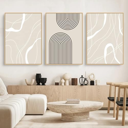 Herfair 3er Boho Poster Set, Abstrakt Strichzeichnung Bilder Set, Moderne Leinwandbilder Wandposter, Wanddeko Bilder für Wohnzimmer Schlafzimmer (50x70cm)