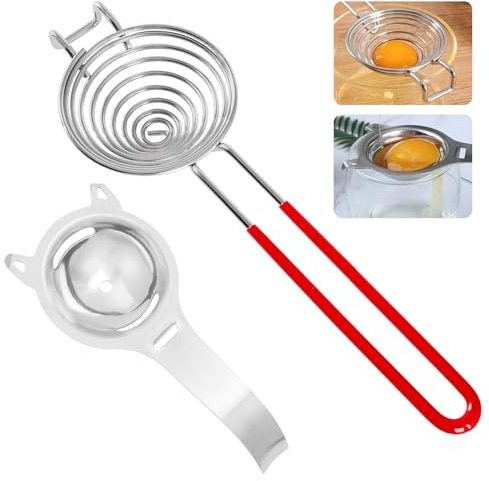 Mecmbj separador claras y yemas, 2 Piezas separador de huevos de acero inoxidable con orejas colgantes, separador de huevos portátil con mango largo y mango corto para hornear en la cocina casera