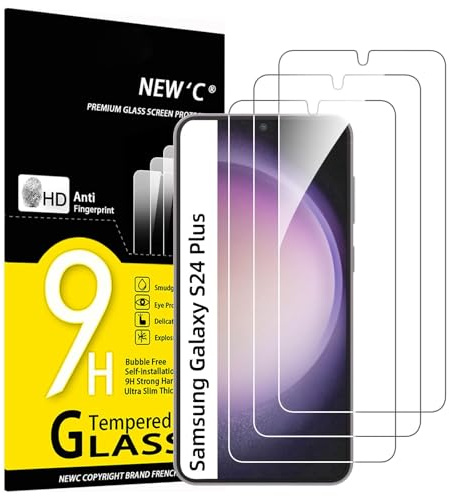 NEW'C 3 Pack, skärmskydd i glas för Samsung Galaxy S24 Plus/S24+ 5G, fri från repor, 9H hårdhet, HD skärmskydd 0,33 mm ultra-transparent, ultrabeständig