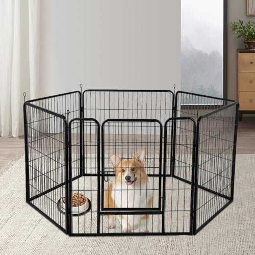 Metall Welpenauslauf-Welpenlaufstall, Hundelaufställe Tierlaufstall Hunde Faltbar, Tragbare Hundezaun, Welpengitter, Laufgehege für Hunde und andere Haustiere (80 * 60cmX6pcs)