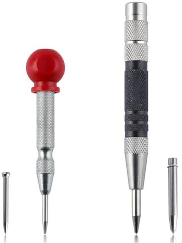 GOLD DEER 2PCS Automatic Center Punch Spring Loaded Drill Punch Adjustable Impact Hole Punch Metal Punch Tool with Cushion Cap Hand Tool Woodworking Tools for Metal Wood Glass Plastic