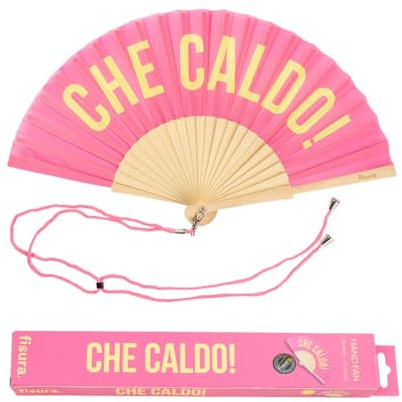 Fisura – Accessorio estivo originale con messaggio “che caldo”. Ventaglio colorato in legno pieghevole moderno e divertente, con cordino per portarlo ovunque. Dimensioni 42,5 x 23 cm.