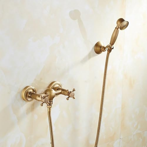 ZYCDP Retro Badewannenarmatur mit Handbrause Zweigriffarmatur Dusche Wandmontage Wasserhahn Bad Dusche Armaturen Set, Antiquität