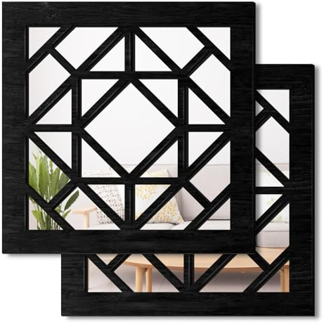 KOYILTD 2 PCS Square Wall Mirror, Rustic Farmhouse Wall Mirrors, 30 cm Zoll Small Mirror Art (schwarz)