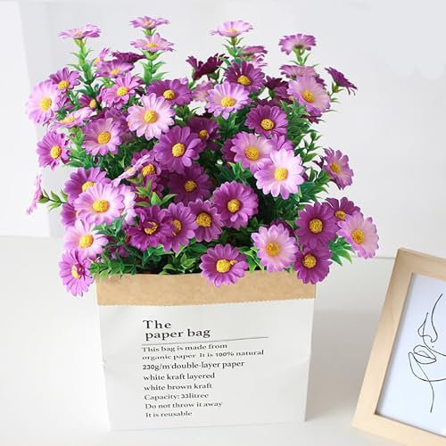 Künstliche Gänseblümchen, fühlt sich echt an, ohne Vase, für Büro, Familie, Party, Zuhause, Hochzeit, Dekoration, hochwertige Kunstblumen, Chrysanthemen-Blumenstrauß zur Dekoration (lila)
