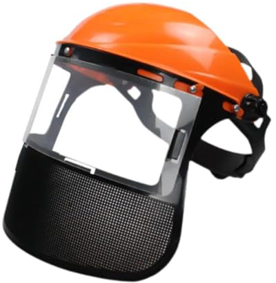 Milageto Forsthelm, Schutzhelm Metallgewebe Heavy Duty Mesh, Gesichtsschutz mit verstellbar Kopfband für Gartenschere Freischneider Mäher Forstwirtschaft, Orange Kappen
