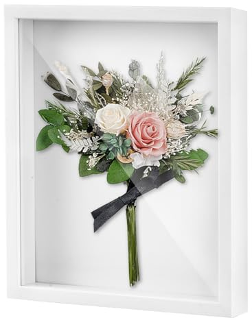 Weysoo Tiefer 3D Bilderrahmen zum Befüllen A4, Weiß Bilderrahmen Befüllbar | suvenirs 3 cm, Objektrahmen Geschenk für Fotos Collage Brautstrauß Wandbehang