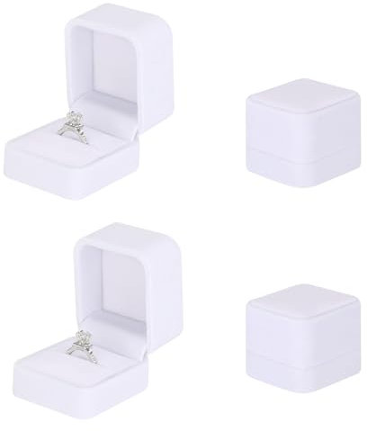 Manqyi 2 Pièces Boîte à Bagues Flanelle Carré, Boîte à Bagues de Fiançailles en Velours, Boîte à Boucles D'oreilles, Boîte à Bagues, pour Bague de Fiançailles, Mariage, Demande de Mariage (Blanc)