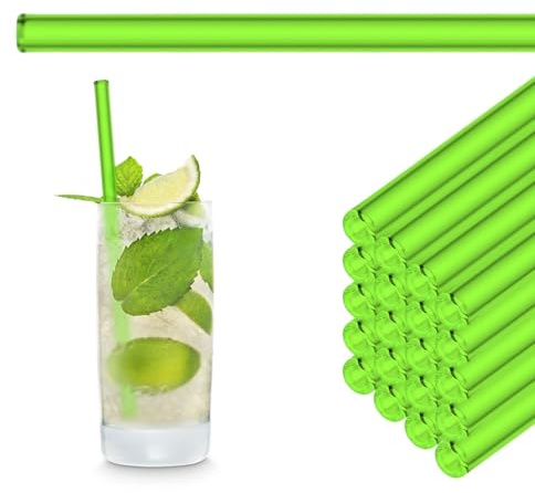 HALM Neon Verde Cannucce di Vetro Riutilizzabili - 50 Pezzi dritti 20 cm per Ristorazione, Locale, Pub, Caffetteria, Albergo - Lavabili in Lavastoviglie - Cannucce di Cristallo