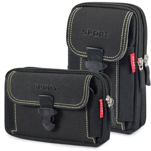 2 Stück Smartphonetasche Gürteltasche,Handy Gürteltasche,Gürteltasche Herren klein,Herren Gürteltasche,Multifunktionale Bauchtasche,für Camping Wandern Radfahren,(Schwarz)