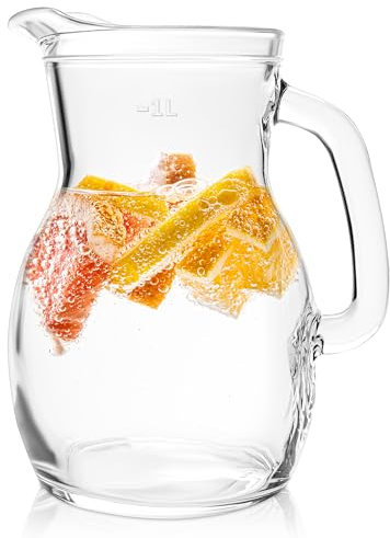 KONZEPT Carafe en verre 1L 1 pièce, Pichet de table parfaite pour l'eau, le lait, les jus, Carafe à eau avec poignée ergonomique – Disponible en différentes tailles