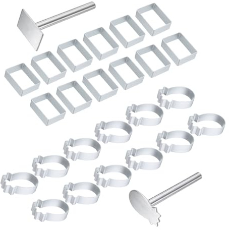 sourcing map 26Pcs Metal Cookie Cutters Set, Aluminum Alloy Cookie Cutter Cookie Baking with Press Stamp for Making Cake Fondant Biscuit Sandwich, Rectangle & Pineapple Shape