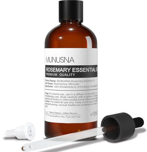 Rosmarinöl für Haar 100ML, MUNUSNA Haaröl Rosmarin 100% Reines Natürlich für Haarwachstum, Ätherisches Öl Rosmarin für Aroma Diffuser, Raumduft, Duftöl für Seife, Kerzen, Rosemary Oil