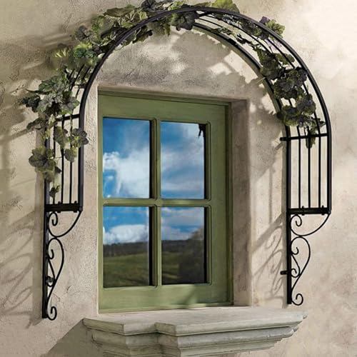 Rosenbogen Stahl Spalierbogen, Wand Gartenlaube, Dekorative Halbrunde Rankhilfe für Kletterpflanzen, Pflanzenstütze für Fenster, Türen und Eingänge(Black,140 * 30 * 135cm)