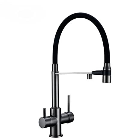 Wanym Kitchen Sink Taps with Pull Out Spray, with 3 Spray Mode, Brass Kitchen Faucet, 3 Way Water Filter Tap Kitchen, Black Hose Mount Pull Out Dual Sprayer Nozzle Water Taps,Gunmetal Grey