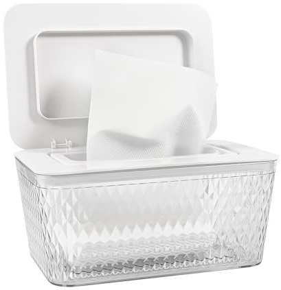 1 Pack Wet Wipes Dispenser, Wipes Holder, Tissue Box Holder, Urincros Sturdy Plastic Wipes Box for Baby, Office, Living Room, Toilet. Large Size (Holds up to 80 Standard Wipes), White