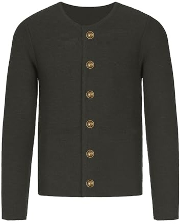 Atforna Herren Trachtenjacke Traditioneller Trachtenjanker mit Knopfleiste, Oktoberfest Outfit, Lederhosen Jacke, Trachtenmode für Männer, Schwarz, L