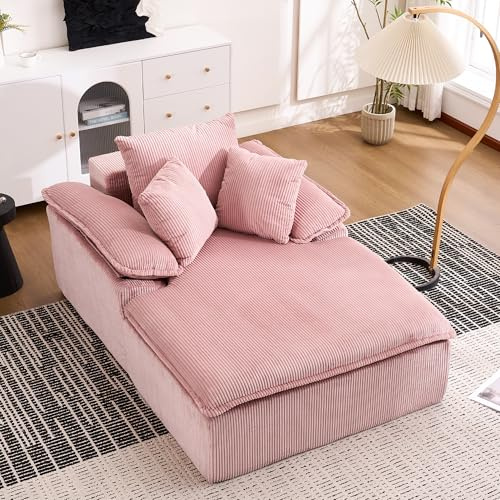 Ligterra 48 Zoll Hohes Chaiselongue Sofa, Sofa mit Schlaffunktion, Boneless Couch, Schlafsessel, Bequemes Liegesofa zum Lesen mit Breiten Armlehnen und Ohne Installation(Rosa)