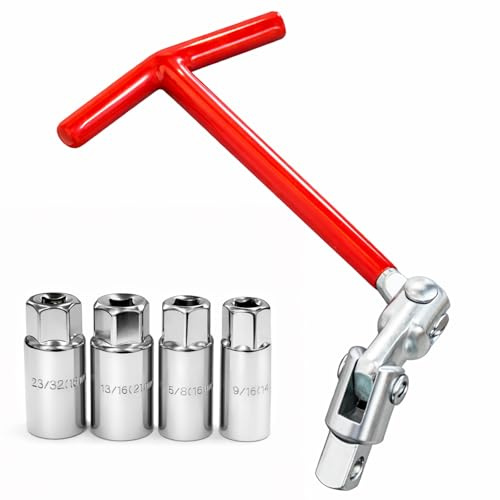 Kelav 5 Stück Zündkerzenschlüssel Set, 14/16/18/21mm Universal Zündkerzensteckschlüssel Set, T-Griff-Zündkerzen Steckschlüssel, Zündkerzenentferner Entferner Werkzeug Motorrad Auto