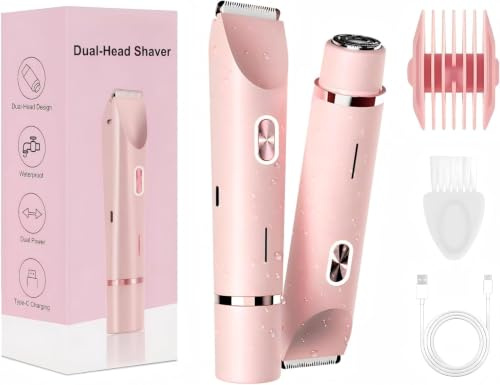 Lumixy Bikini Trimmer Women 2-in-1 Electric Lady Shaver, Pubic Hair Trimmer for Women, Electric Razor for Women, Womens Electric Shaver, Waterproof Wet & Dry, Cordless Rechargeable, Pink