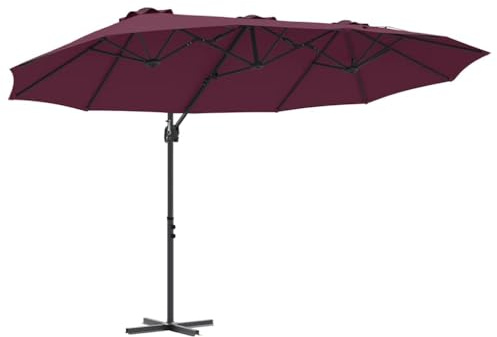 Xhnifbn Sombrilla roja burdeos, 372 x 198 x 243 cm, estructura de aluminio, manivela, inclinable, protección UV, resistente para jardín, terraza, balcón
