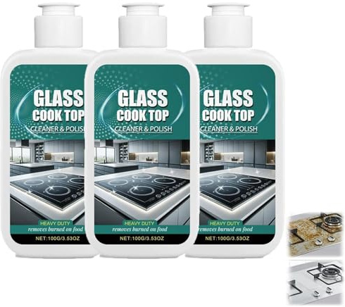 Glass Stove Top Cleaner Polish, Scratch Free Ceramic Hob Cleaner & Hob Cleaners Spray – Heavy Duty Glass Cooktop And Stove Top Polish for Ceramic, Electric, Induction, Flat Top Stovetop, Gas (3PC)