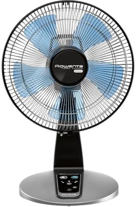 Rowenta, Desk Fan, Turbo Silence Table Fan with Remote, 18 Inches, Ultra Quiet Fan for Bedroom, Oscillating, Portable, 5 Speeds, Black, Indoor, VU2660