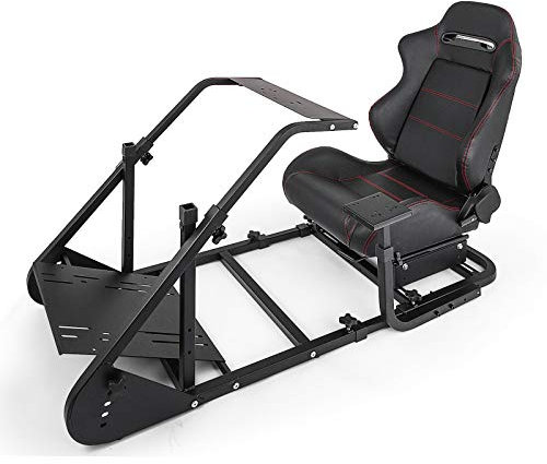 Hopopular RS6 Racing Simulator Cockpit GTA-F with Triple or Single Monitor Stand, Silver Frame, Adjustable Racing Seat, Gaming Chair, Driving Simulator Cockpit